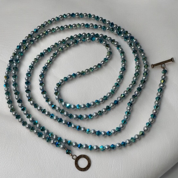 Vintage Stamped Signed 925 GULTEN DYE Boho Extra Long Blue & Silver Necklace - Picture 1 of 6